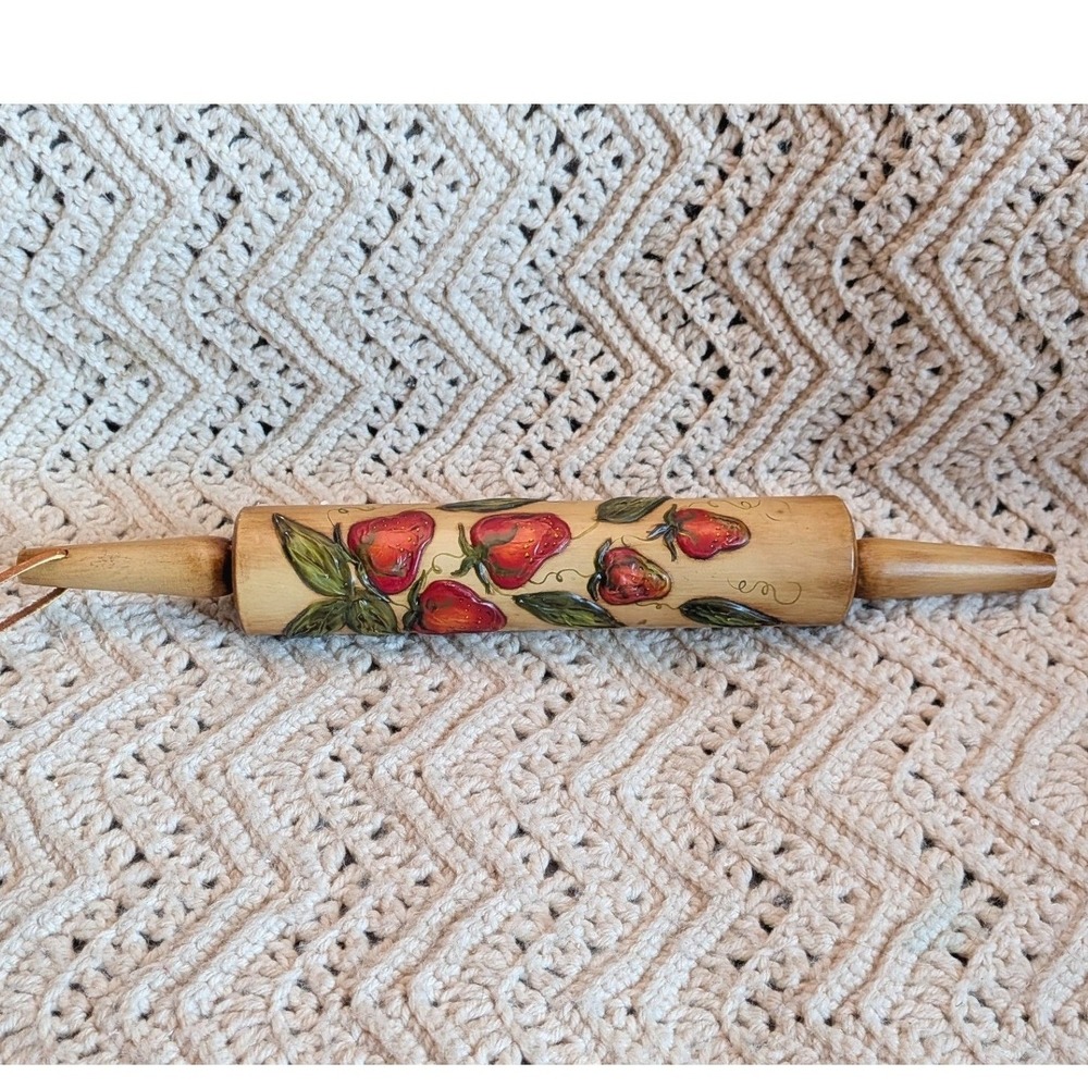 Grace Forsman Hand Painted Strawberry Wooden Rolling Pin 17 Inch Decorative